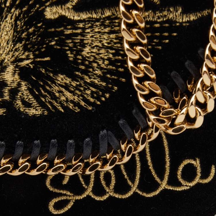 Pre Owned Stella McCartney Black Velvet Volcano Embroidered Mini Falabella Shoulder Bag