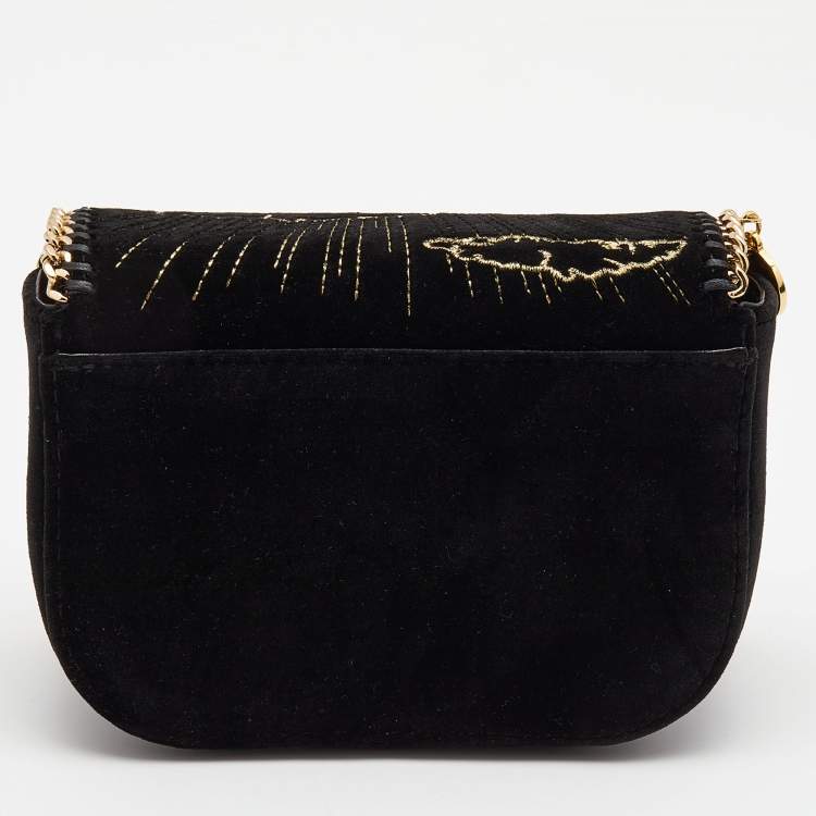 Pre Owned Stella McCartney Black Velvet Volcano Embroidered Mini Falabella Shoulder Bag