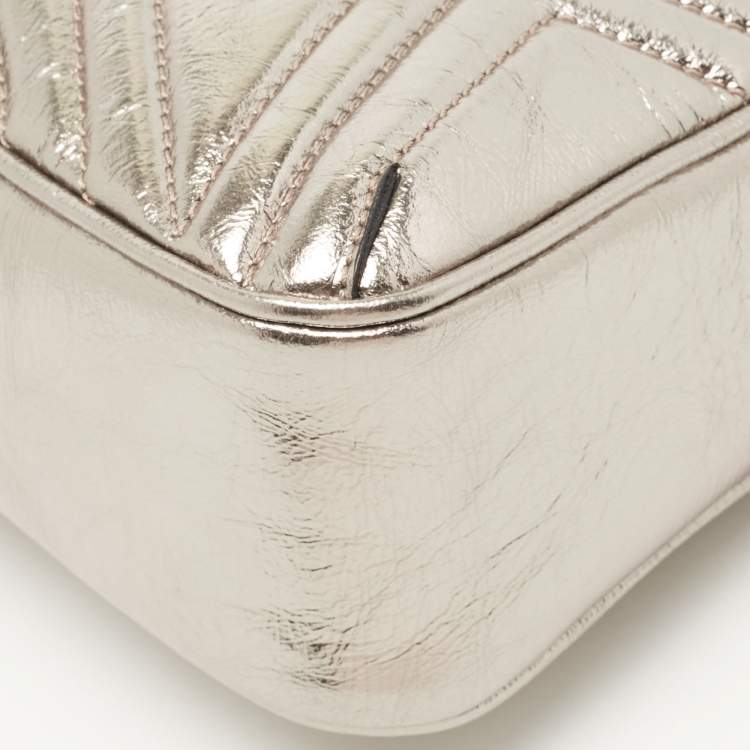 Pre Owned Stella McCartney Silver Quilted Laminated Faux Leather Stella Star Crossbody Bag