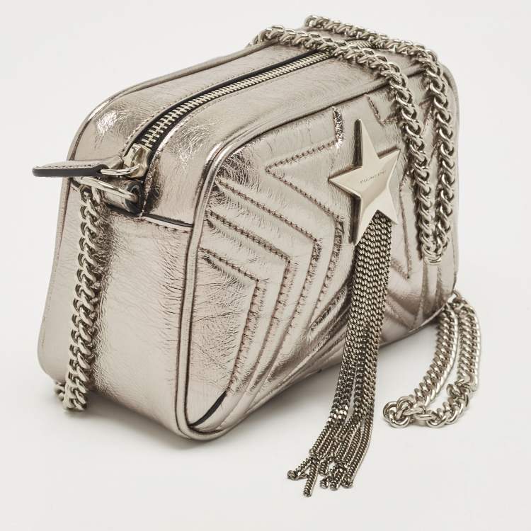 Pre Owned Stella McCartney Silver Quilted Laminated Faux Leather Stella Star Crossbody Bag