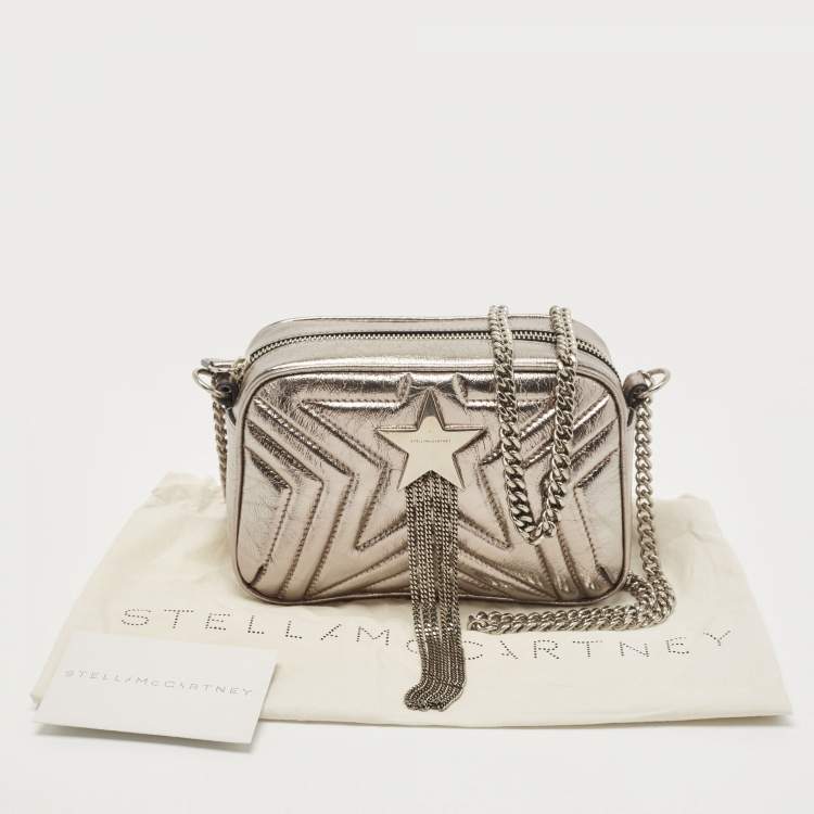 Pre Owned Stella McCartney Silver Quilted Laminated Faux Leather Stella Star Crossbody Bag