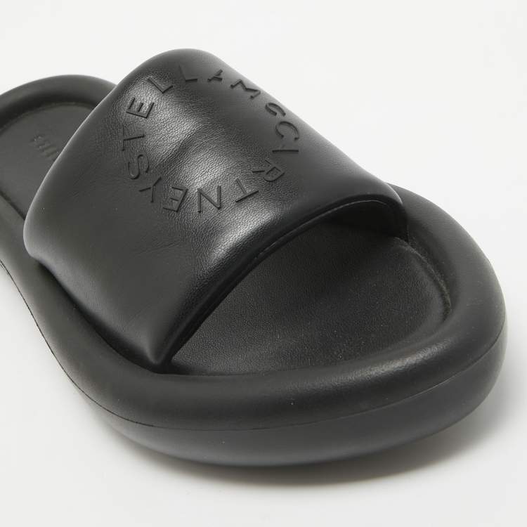 Pre Owned Stella McCartney Black Faux Leather Slides Size 38