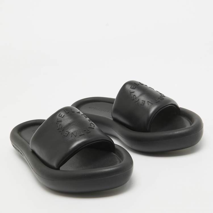 Pre Owned Stella McCartney Black Faux Leather Slides Size 38