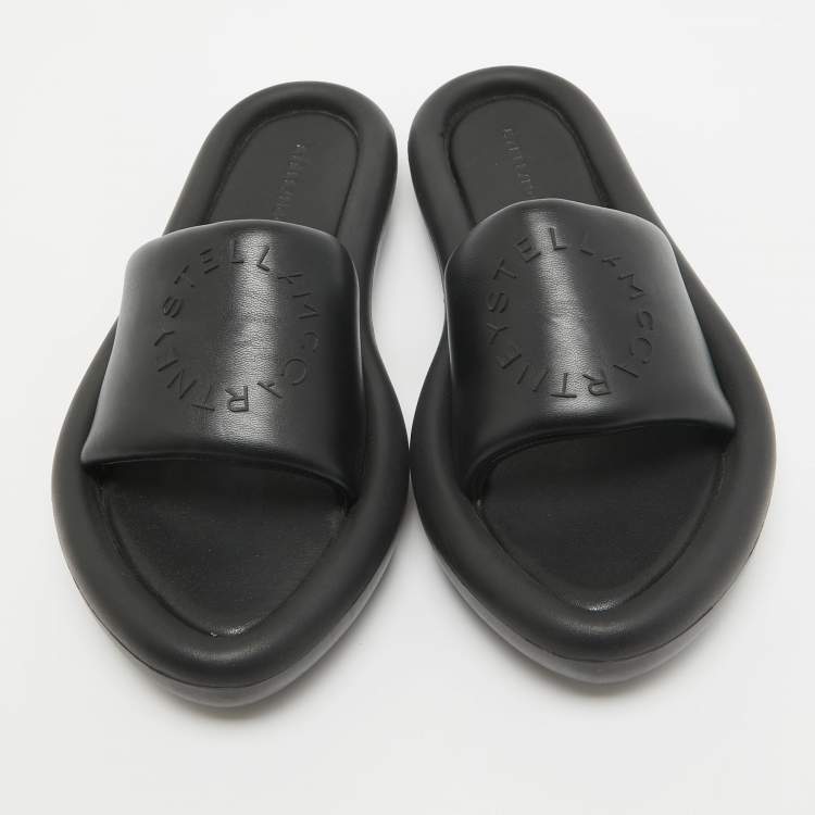 Pre Owned Stella McCartney Black Faux Leather Slides Size 38
