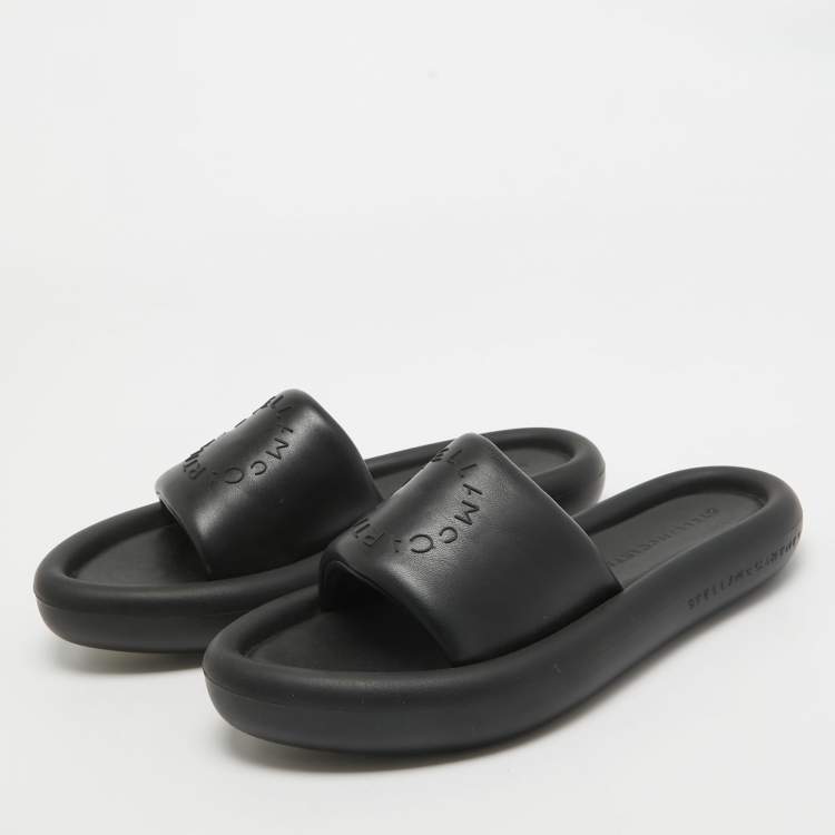 Pre Owned Stella McCartney Black Faux Leather Slides Size 38