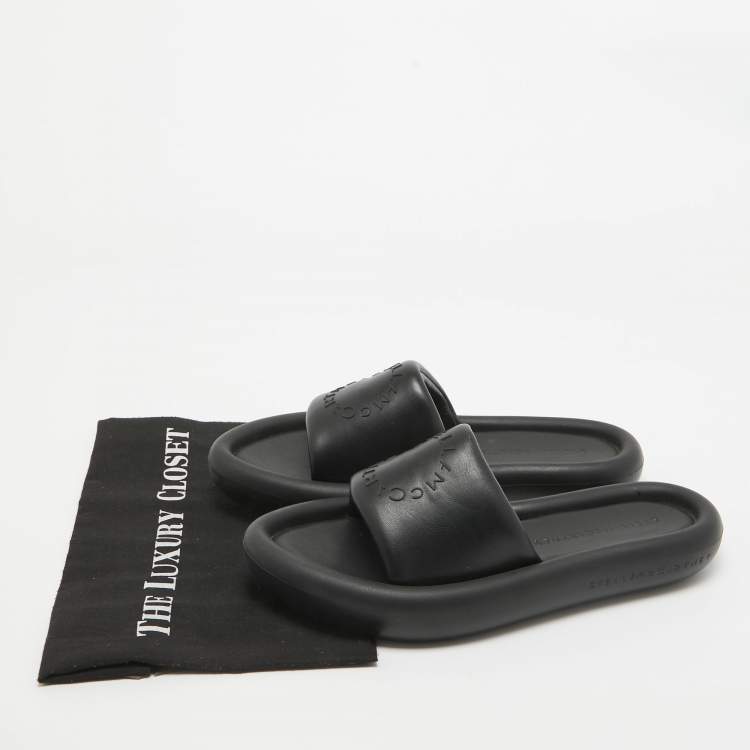 Pre Owned Stella McCartney Black Faux Leather Slides Size 38