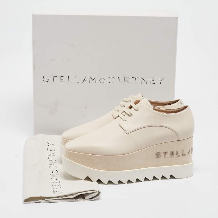 Pre Owned Stella McCartney Cream Faux Leather Elyse Platforms Wedge Sneakers Size 38