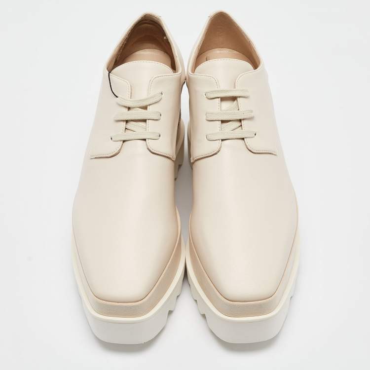Pre Owned Stella McCartney Cream Faux Leather Elyse Platforms Wedge Sneakers Size 38