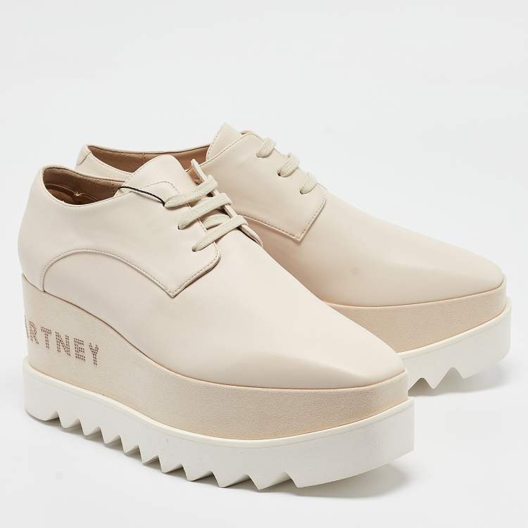 Pre Owned Stella McCartney Cream Faux Leather Elyse Platforms Wedge Sneakers Size 38