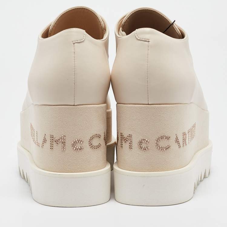 Pre Owned Stella McCartney Cream Faux Leather Elyse Platforms Wedge Sneakers Size 38