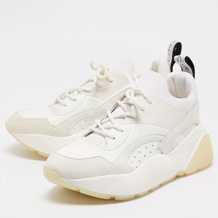 Pre Owned Stella McCartney Grey Faux Leather and Faux Suede Eclypse Lace Up Sneakers Size 38