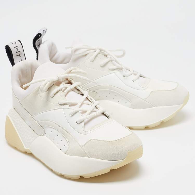 Pre Owned Stella McCartney Grey Faux Leather and Faux Suede Eclypse Lace Up Sneakers Size 38