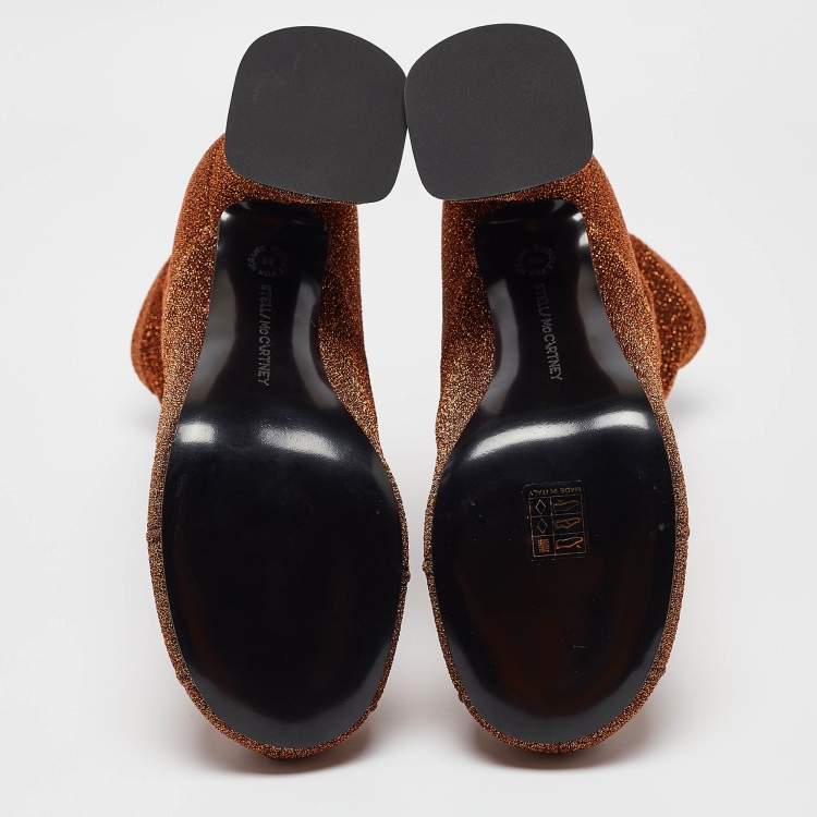 Pre Owned Stella McCartney Brown/Gold Lurex Groove Ankle Boots Size 38