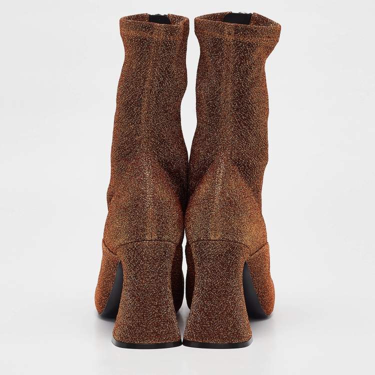 Pre Owned Stella McCartney Brown/Gold Lurex Groove Ankle Boots Size 38