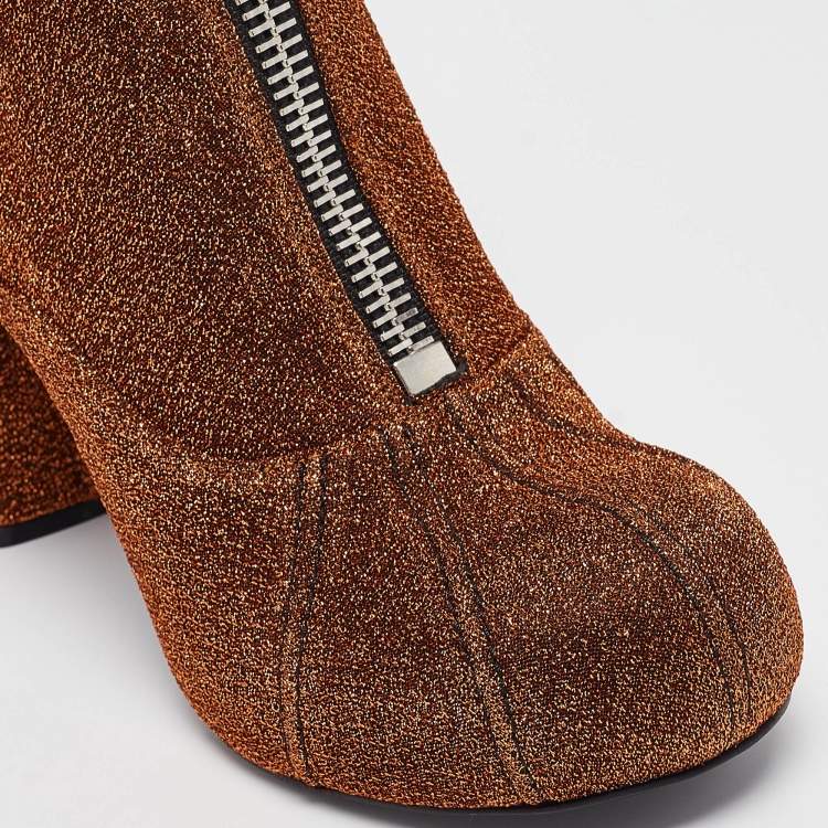 Pre Owned Stella McCartney Brown/Gold Lurex Groove Ankle Boots Size 38