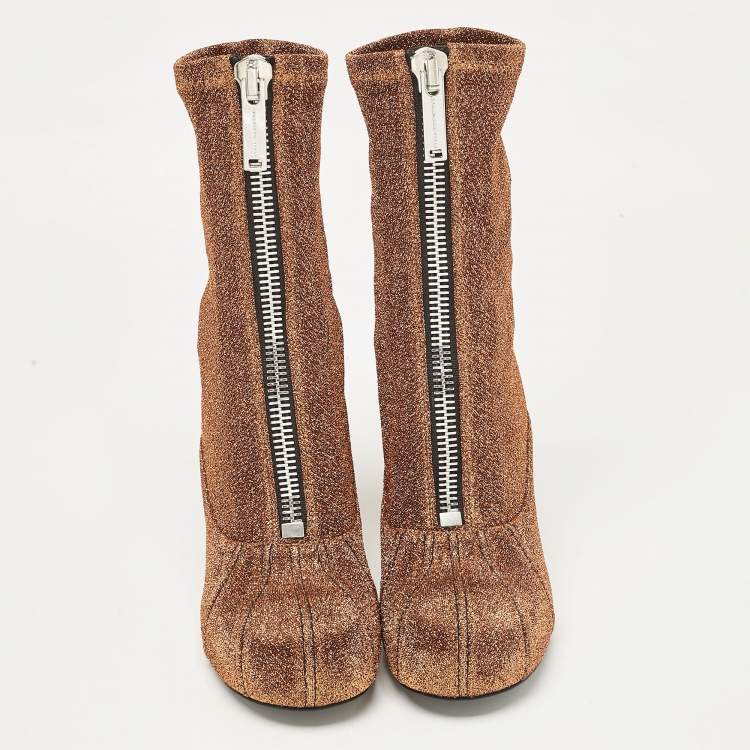Pre Owned Stella McCartney Brown Lurex Fabric Groove Ankle Length Boots Size 38