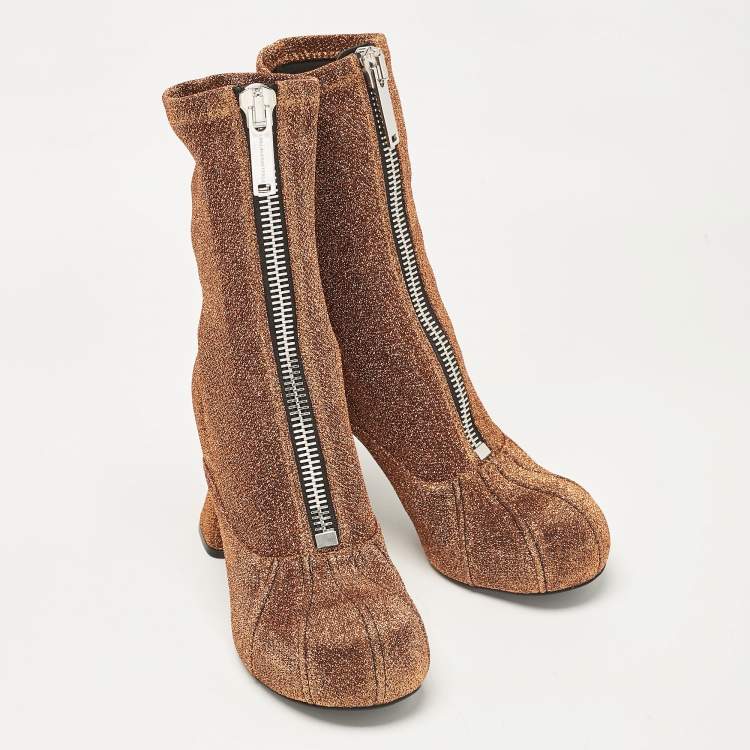 Pre Owned Stella McCartney Brown Lurex Fabric Groove Ankle Length Boots Size 38