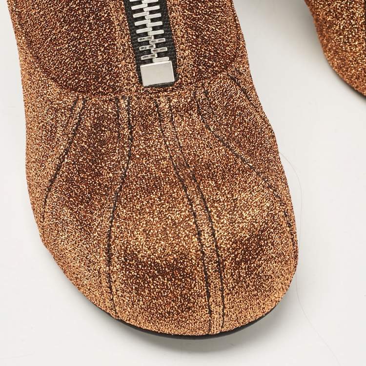 Pre Owned Stella McCartney Brown Lurex Fabric Groove Ankle Length Boots Size 38