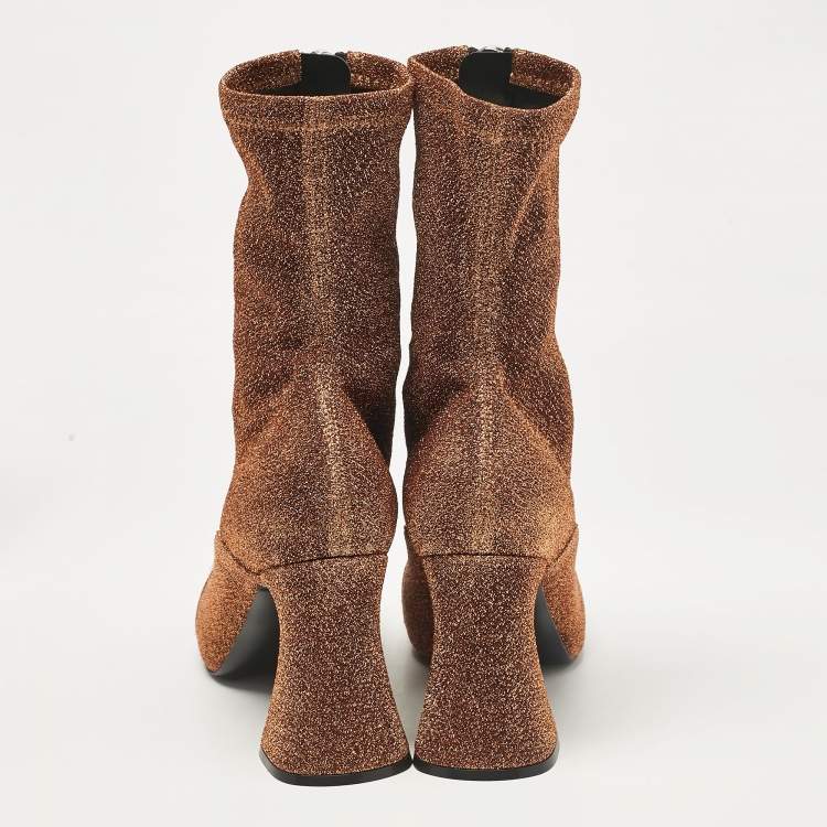 Pre Owned Stella McCartney Brown Lurex Fabric Groove Ankle Length Boots Size 38