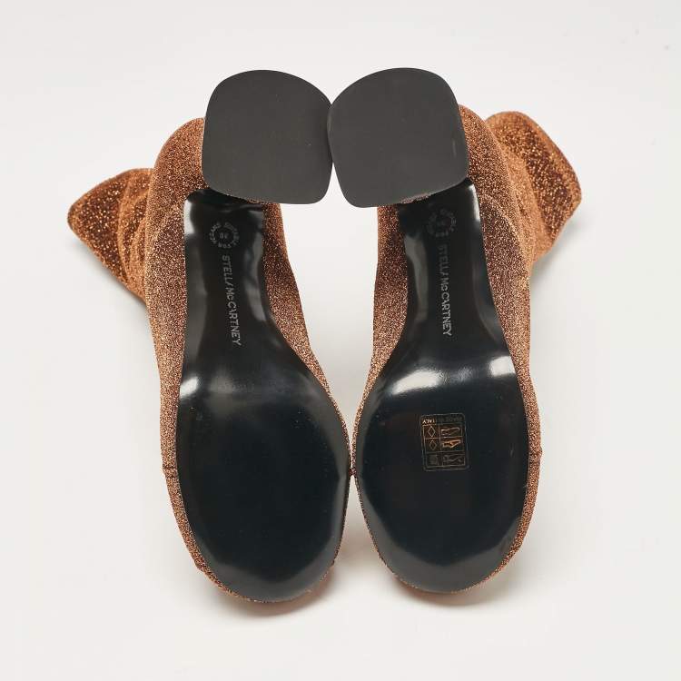 Pre Owned Stella McCartney Brown Lurex Fabric Groove Ankle Length Boots Size 38
