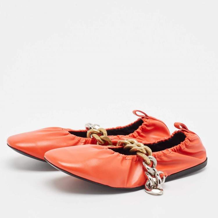 Pre Owned Stella McCartney Orange Faux Leather Falabella Soft Ballet Flats Size 38