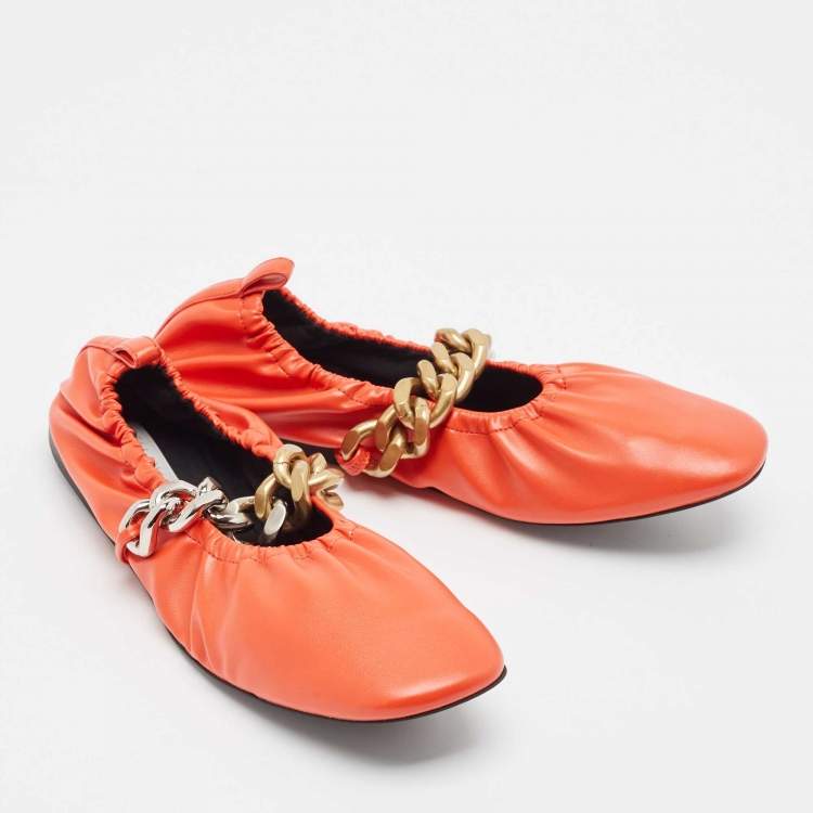 Pre Owned Stella McCartney Orange Faux Leather Falabella Soft Ballet Flats Size 38