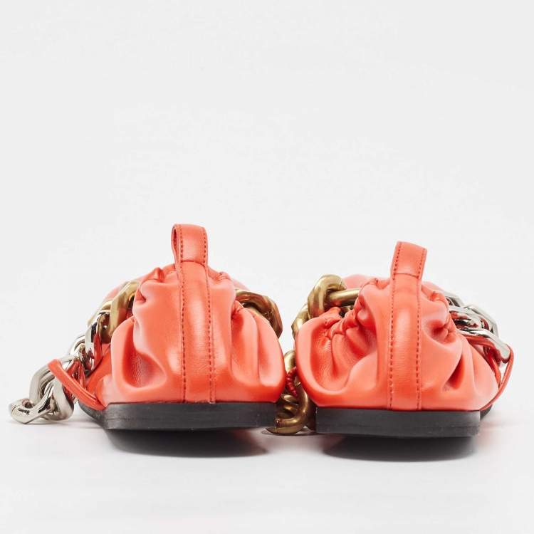 Pre Owned Stella McCartney Orange Faux Leather Falabella Soft Ballet Flats Size 38