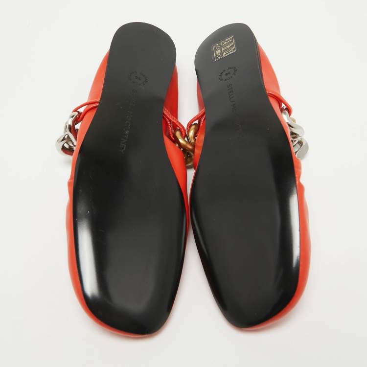 Pre Owned Stella McCartney Orange Faux Leather Falabella Soft Ballet Flats Size 36