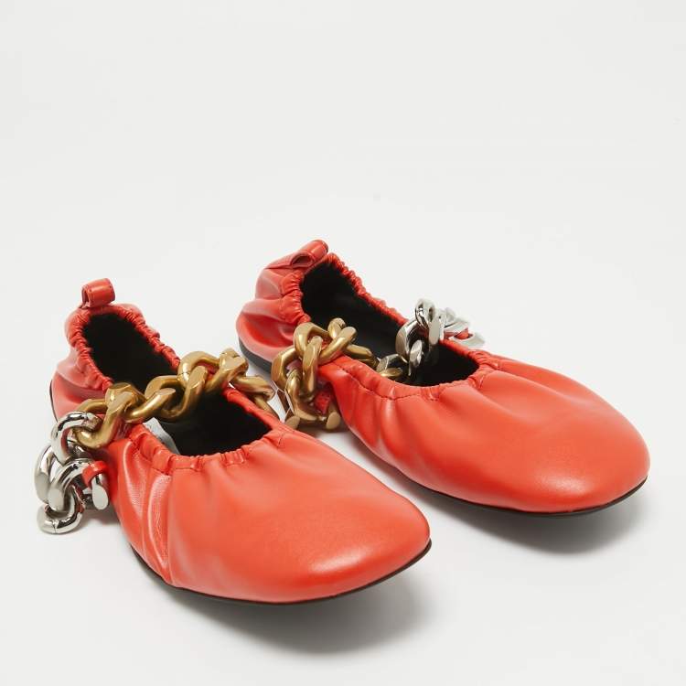 Pre Owned Stella McCartney Orange Faux Leather Falabella Soft Ballet Flats Size 36