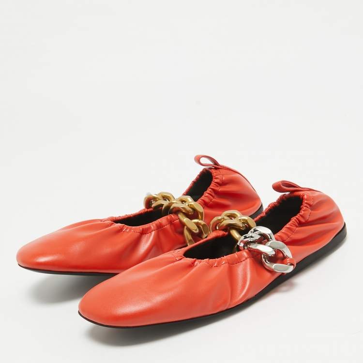 Pre Owned Stella McCartney Orange Faux Leather Falabella Soft Ballet Flats Size 36