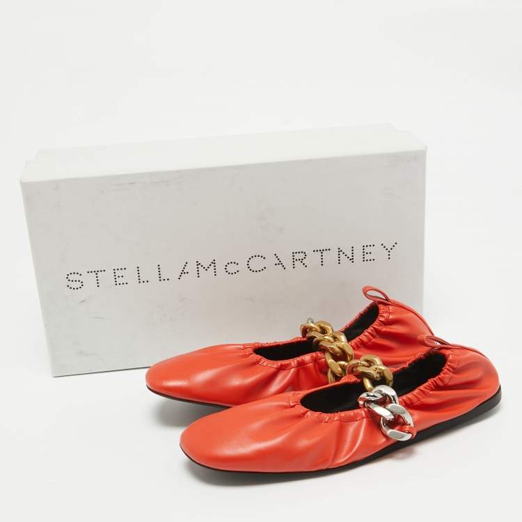 Pre Owned Stella McCartney Orange Faux Leather Falabella Soft Ballet Flats Size 36