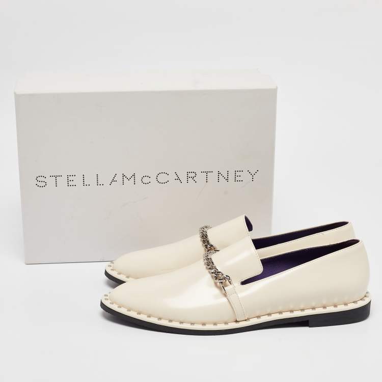 Pre Owned Stella McCartney Cream Faux Patent Leather Chain Loafers  Size 40