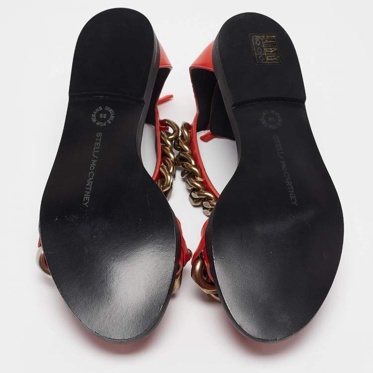 Pre Owned Stella McCartney Orange Faux Leather Falabella Flat Sandals Size 36
