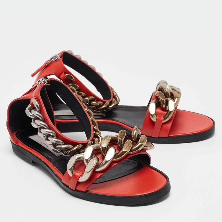 Pre Owned Stella McCartney Orange Faux Leather Falabella Flat Sandals Size 36