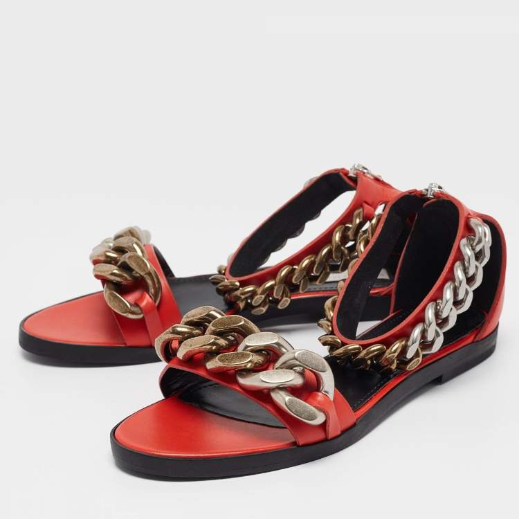 Pre Owned Stella McCartney Orange Faux Leather Falabella Flat Sandals Size 36