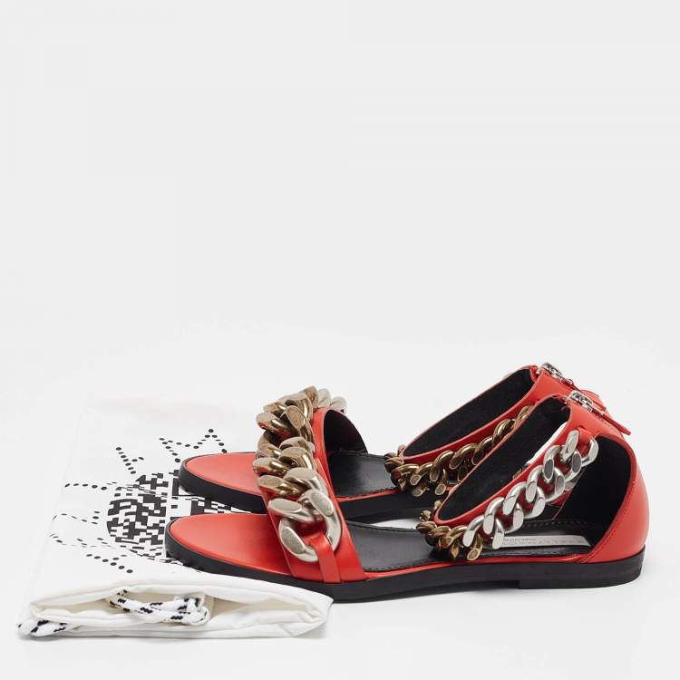 Pre Owned Stella McCartney Orange Faux Leather Falabella Flat Sandals Size 36