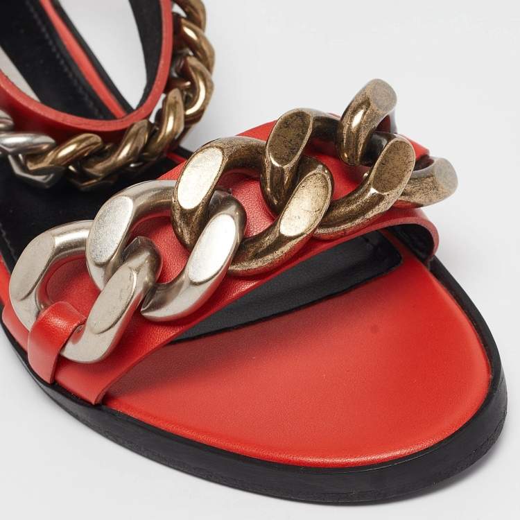 Pre Owned Stella McCartney Orange Faux Leather Falabella Flat Sandals Size 36