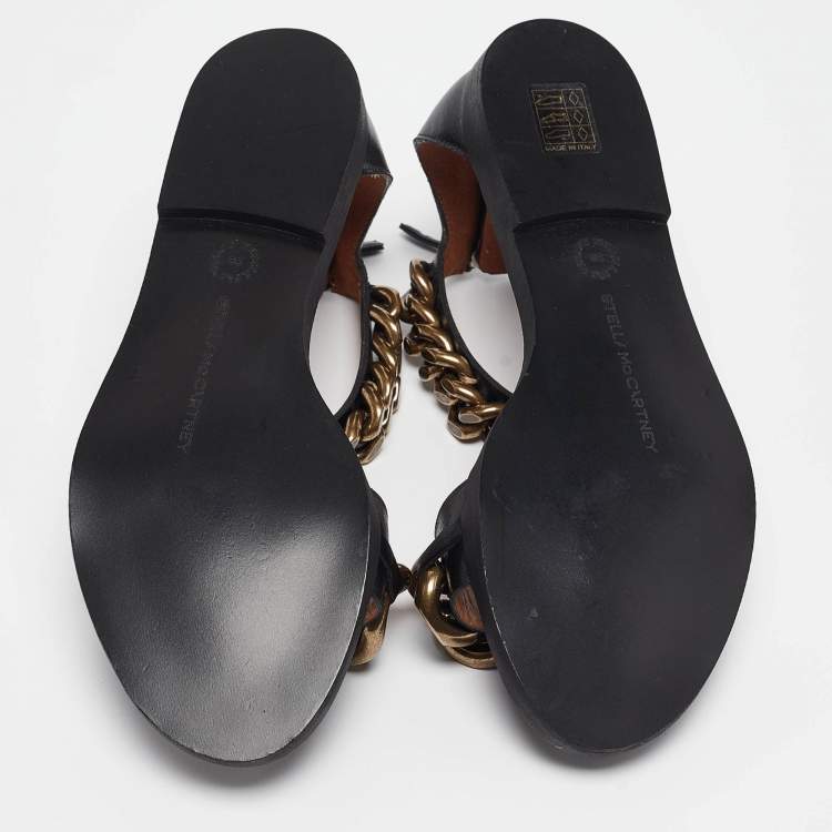 Pre Owned Stella McCartney Black Leather Ankle Strap Flat Sandals Size 36