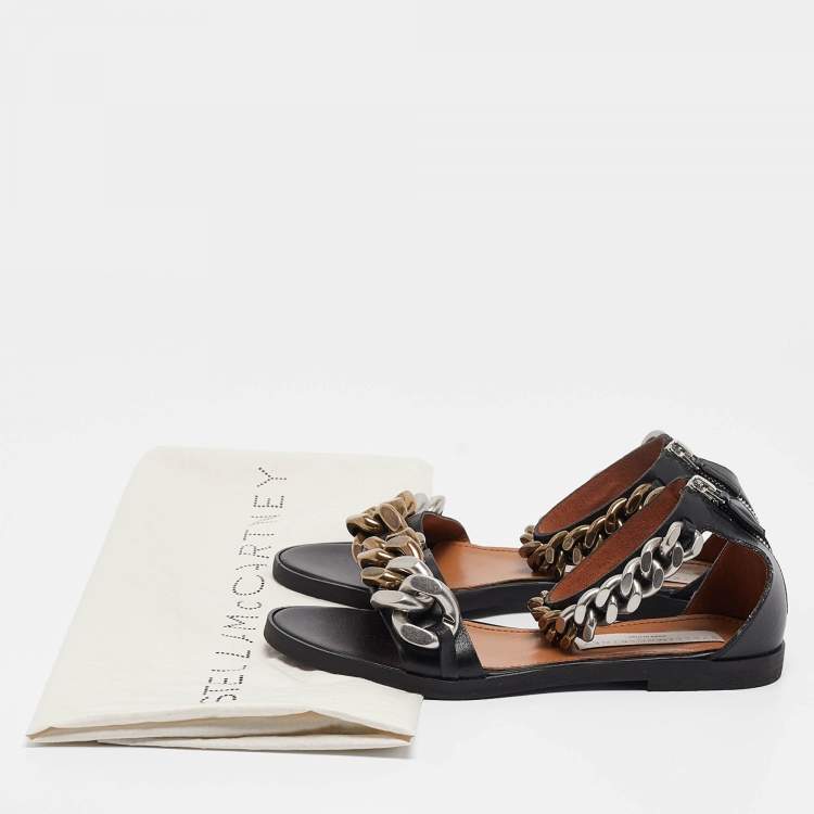 Pre Owned Stella McCartney Black Leather Ankle Strap Flat Sandals Size 36