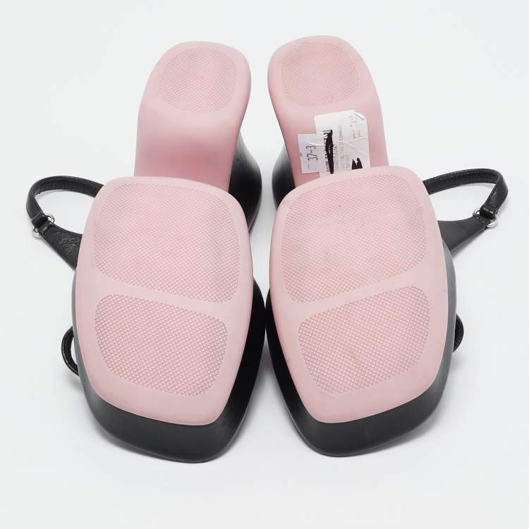 Pre Owned Stella McCartney Black Faux Leather Shroom Slingback Sandals 37.5