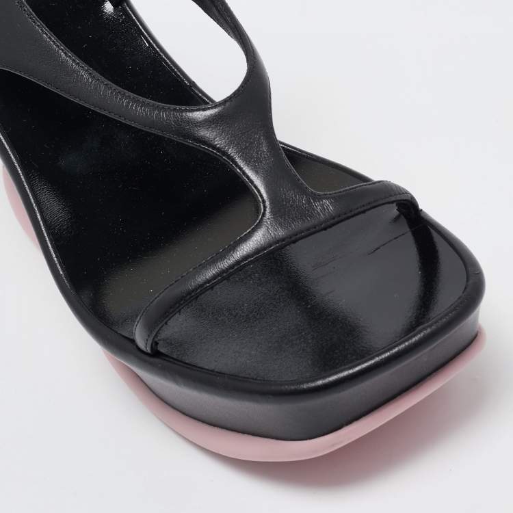 Pre Owned Stella McCartney Black Faux Leather Shroom Slingback Sandals 37.5