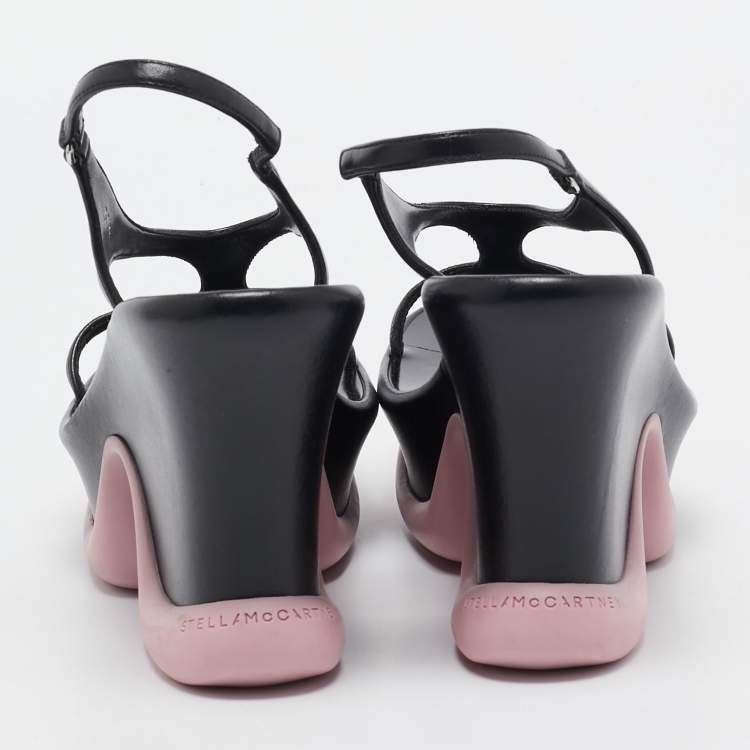 Pre Owned Stella McCartney Black Faux Leather Shroom Slingback Sandals 37.5