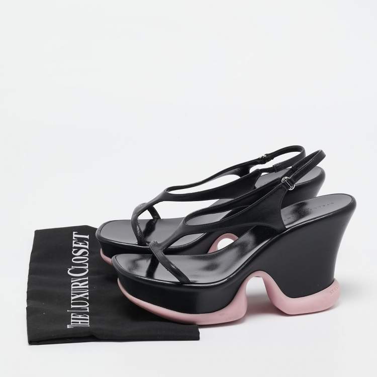 Pre Owned Stella McCartney Black Faux Leather Shroom Slingback Sandals 37.5