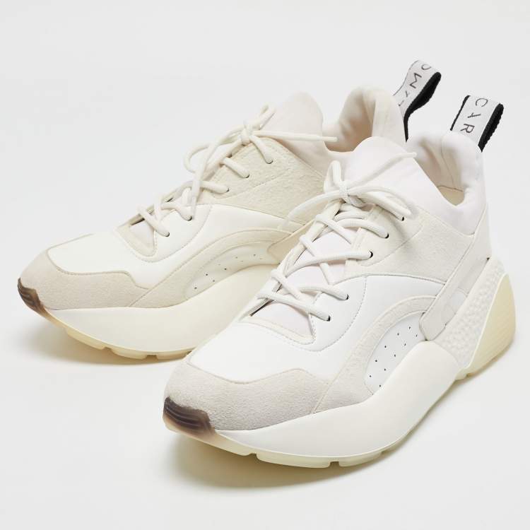 Pre Owned Stella McCartney White/Grey Faux Leather and Faux Suede Eclypse Lace Up Sneakers Size 41