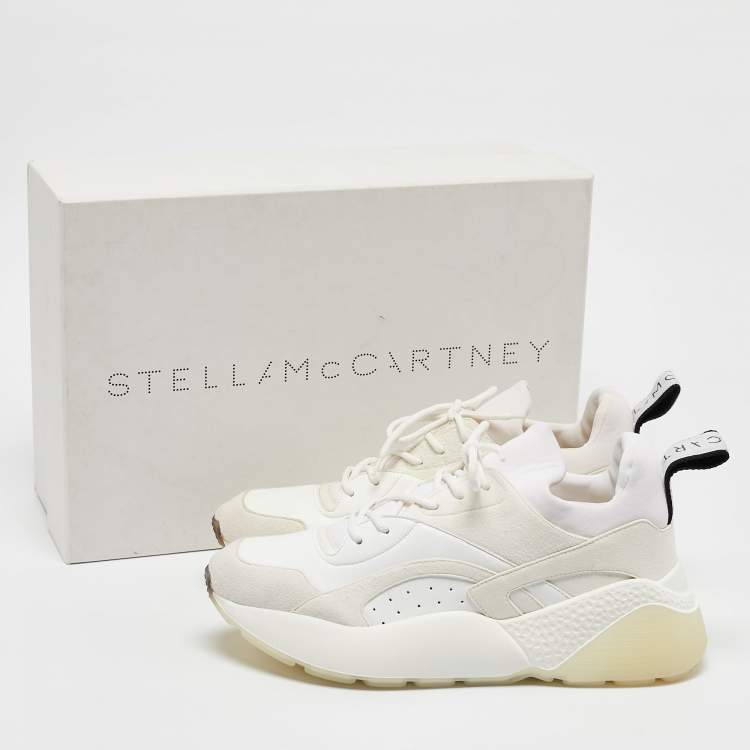 Pre Owned Stella McCartney White/Grey Faux Leather and Faux Suede Eclypse Lace Up Sneakers Size 41
