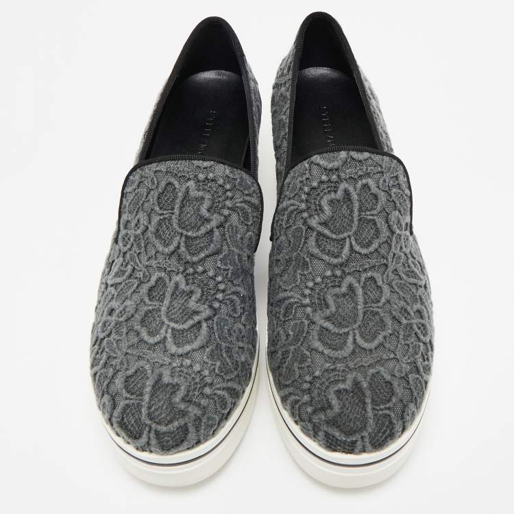 Pre Owned Stella McCartney Grey Embroidered Denim Binx Sneakers Size 41