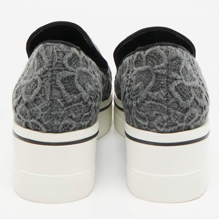Pre Owned Stella McCartney Grey Embroidered Denim Binx Sneakers Size 41