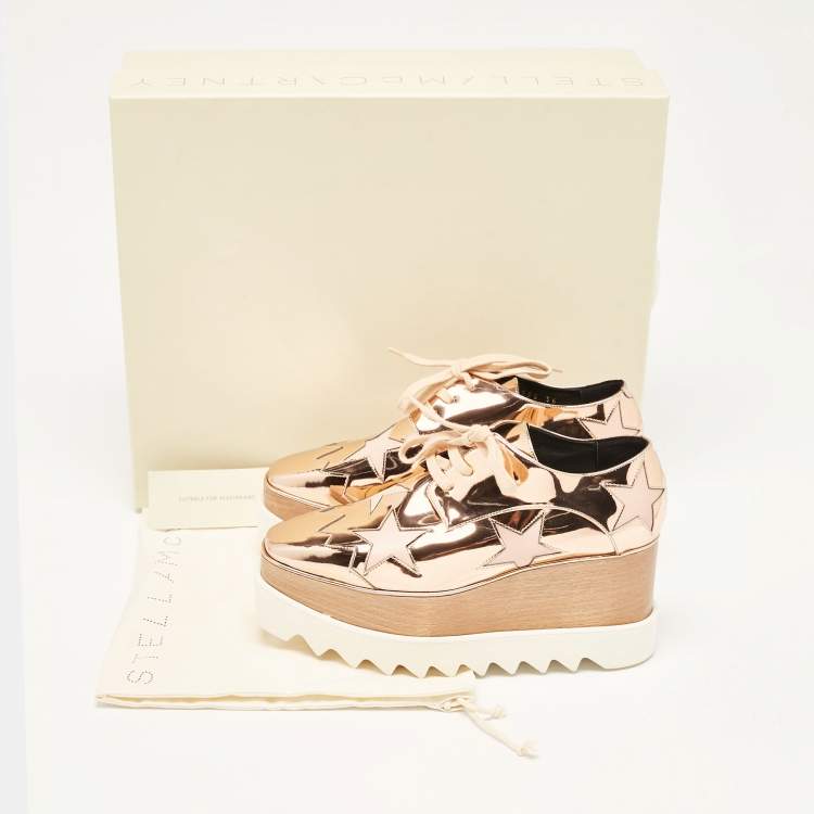 Pre Owned Stella McCartney Rose Gold Faux Leather Elyse Star Platform Sneakers Size 35