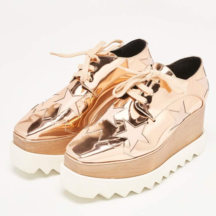 Pre Owned Stella McCartney Rose Gold Faux Leather Elyse Star Platform Sneakers Size 35