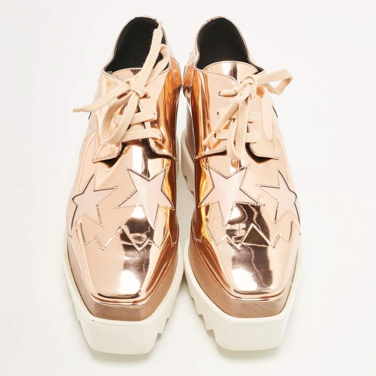 Pre Owned Stella McCartney Rose Gold Faux Leather Elyse Star Platform Sneakers Size 35